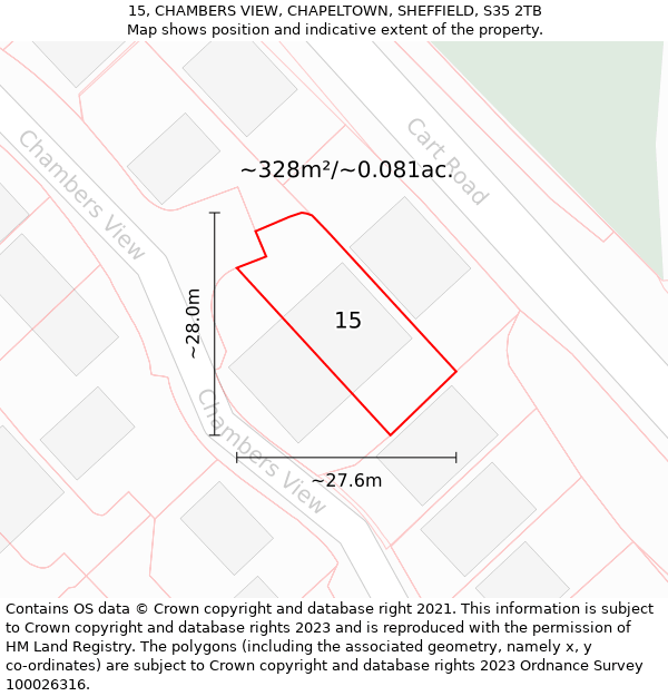 15, CHAMBERS VIEW, CHAPELTOWN, SHEFFIELD, S35 2TB: Plot and title map