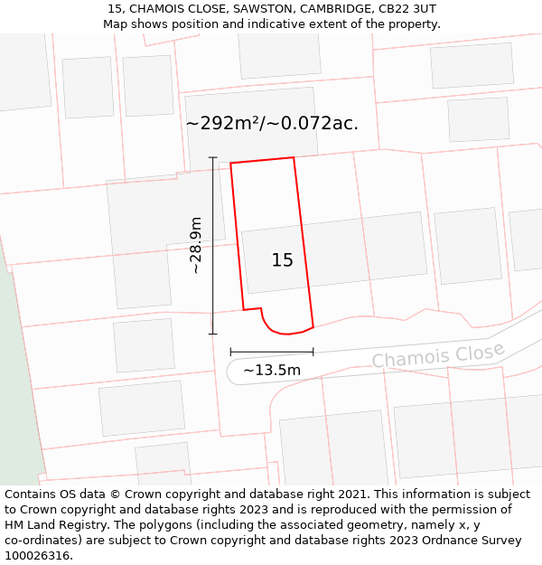 15, CHAMOIS CLOSE, SAWSTON, CAMBRIDGE, CB22 3UT: Plot and title map
