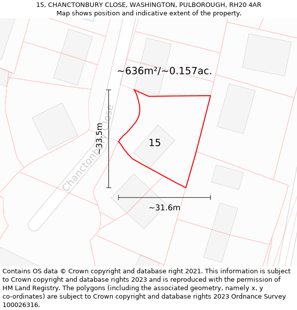 15, CHANCTONBURY CLOSE, WASHINGTON, PULBOROUGH, RH20 4AR: Plot and title map