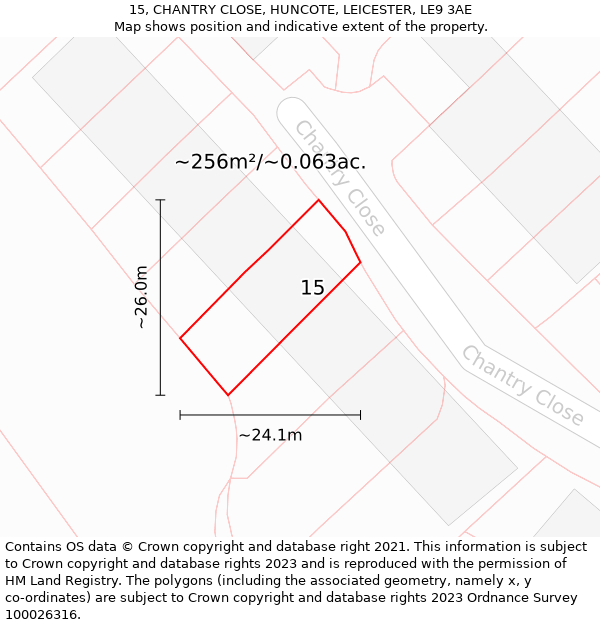 15, CHANTRY CLOSE, HUNCOTE, LEICESTER, LE9 3AE: Plot and title map