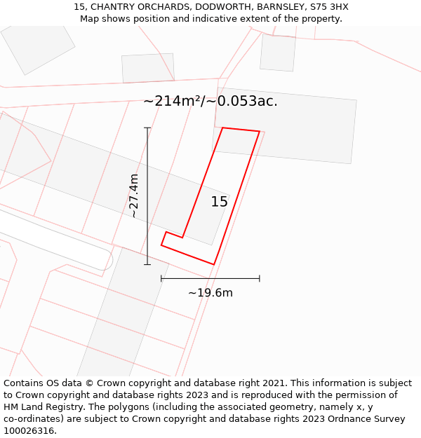 15, CHANTRY ORCHARDS, DODWORTH, BARNSLEY, S75 3HX: Plot and title map