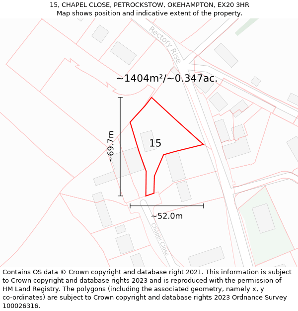 15, CHAPEL CLOSE, PETROCKSTOW, OKEHAMPTON, EX20 3HR: Plot and title map