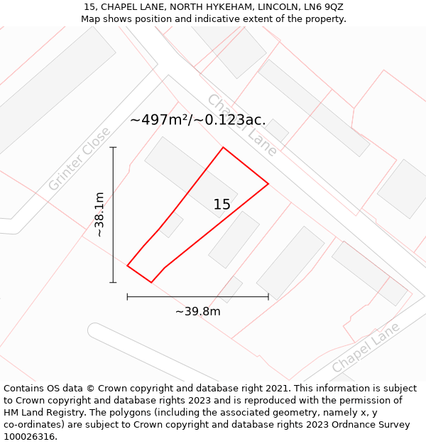 15, CHAPEL LANE, NORTH HYKEHAM, LINCOLN, LN6 9QZ: Plot and title map