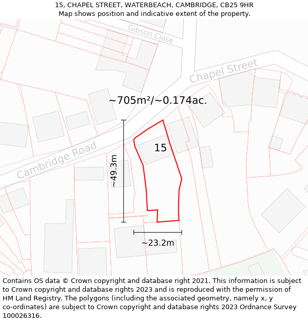 15, CHAPEL STREET, WATERBEACH, CAMBRIDGE, CB25 9HR: Plot and title map