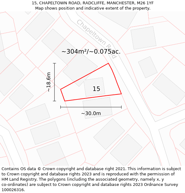 15, CHAPELTOWN ROAD, RADCLIFFE, MANCHESTER, M26 1YF: Plot and title map