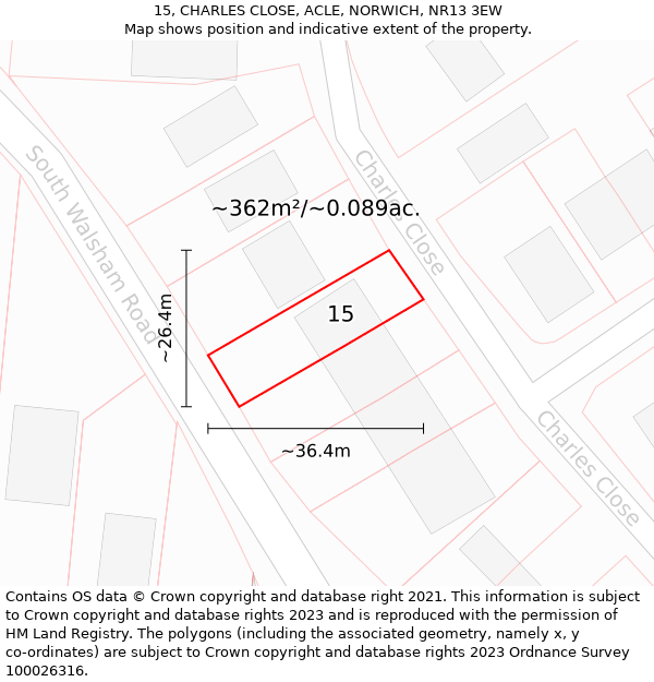 15, CHARLES CLOSE, ACLE, NORWICH, NR13 3EW: Plot and title map