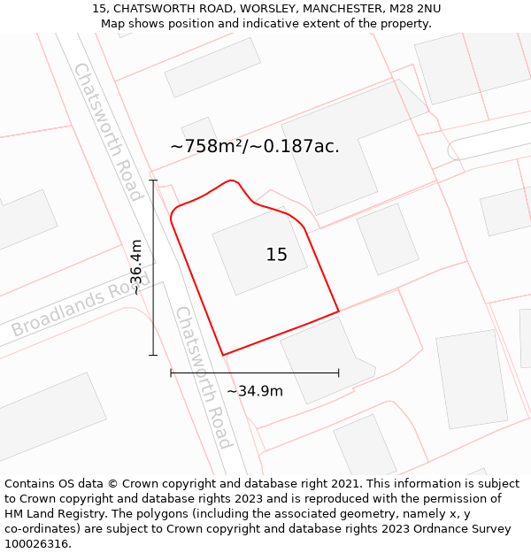 15, CHATSWORTH ROAD, WORSLEY, MANCHESTER, M28 2NU: Plot and title map