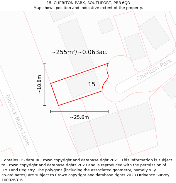 15, CHERITON PARK, SOUTHPORT, PR8 6QB: Plot and title map