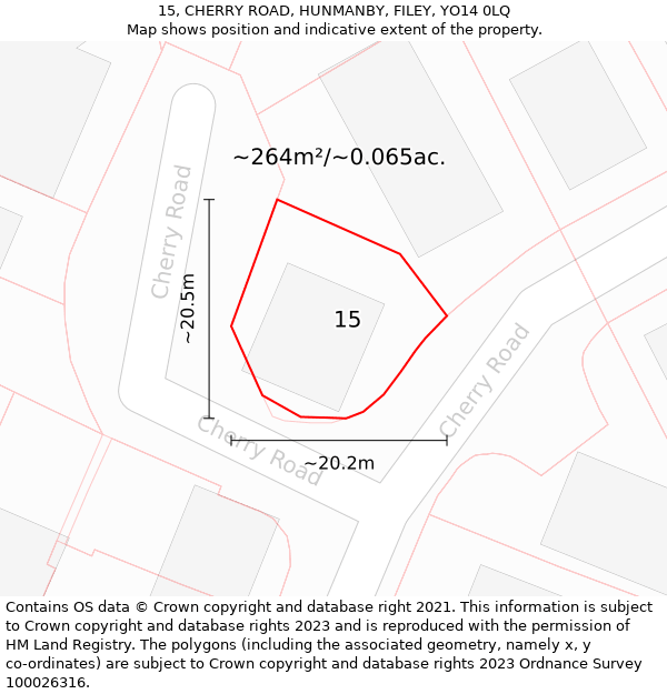 15, CHERRY ROAD, HUNMANBY, FILEY, YO14 0LQ: Plot and title map