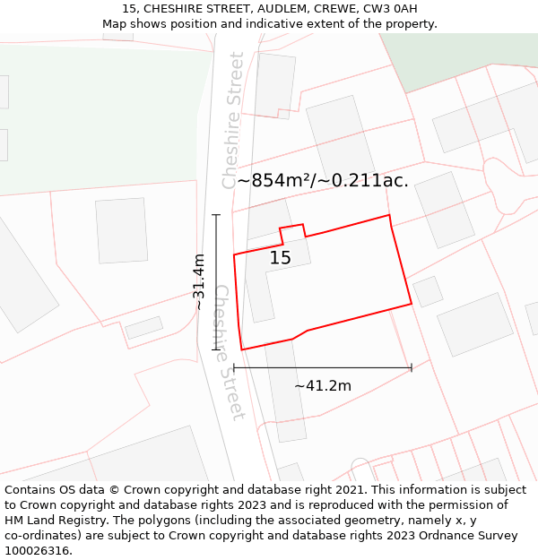 15, CHESHIRE STREET, AUDLEM, CREWE, CW3 0AH: Plot and title map