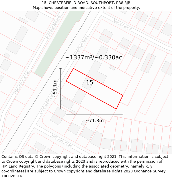 15, CHESTERFIELD ROAD, SOUTHPORT, PR8 3JR: Plot and title map