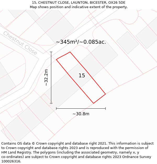 15, CHESTNUT CLOSE, LAUNTON, BICESTER, OX26 5DE: Plot and title map