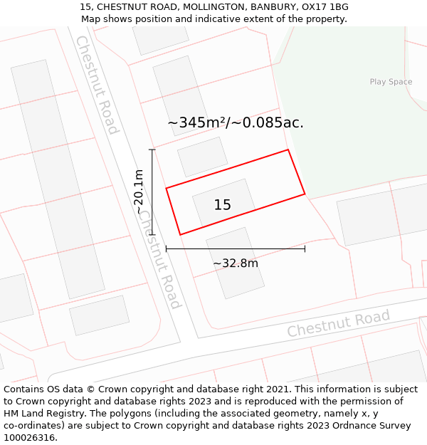 15, CHESTNUT ROAD, MOLLINGTON, BANBURY, OX17 1BG: Plot and title map