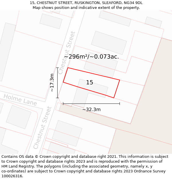 15, CHESTNUT STREET, RUSKINGTON, SLEAFORD, NG34 9DL: Plot and title map