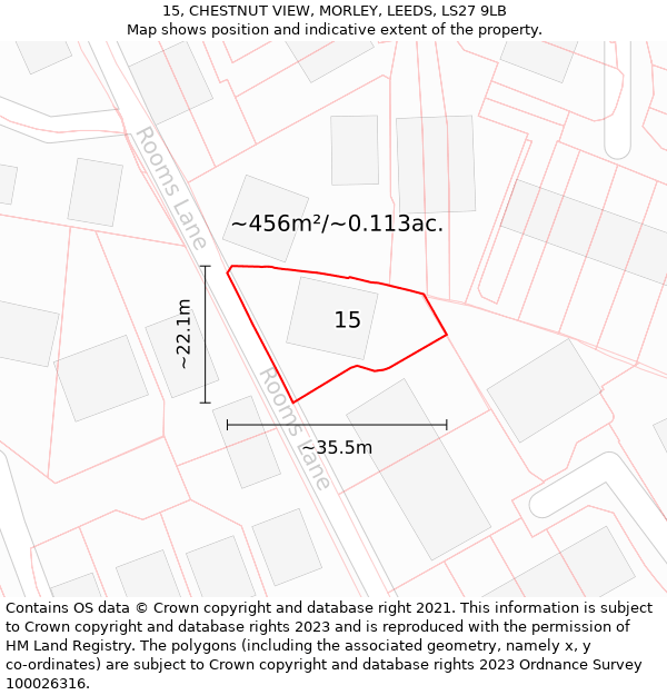 15, CHESTNUT VIEW, MORLEY, LEEDS, LS27 9LB: Plot and title map