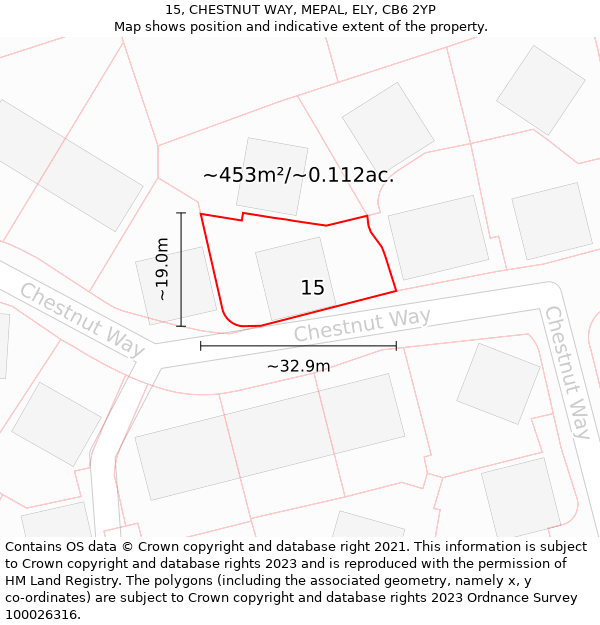 15, CHESTNUT WAY, MEPAL, ELY, CB6 2YP: Plot and title map