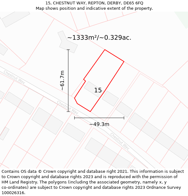 15, CHESTNUT WAY, REPTON, DERBY, DE65 6FQ: Plot and title map