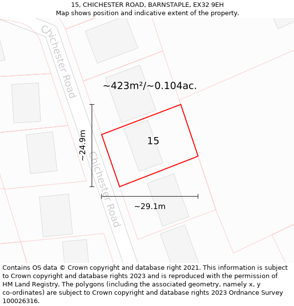 15, CHICHESTER ROAD, BARNSTAPLE, EX32 9EH: Plot and title map