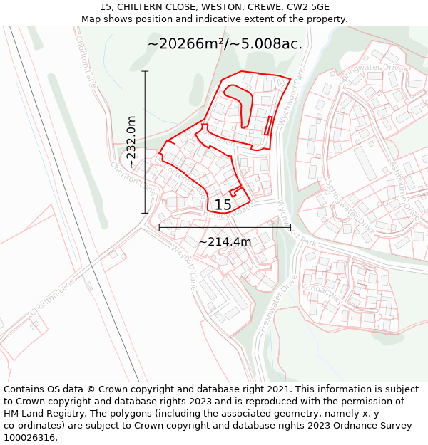 15, CHILTERN CLOSE, WESTON, CREWE, CW2 5GE: Plot and title map