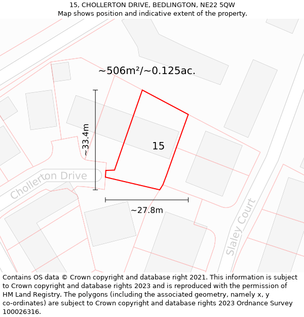 15, CHOLLERTON DRIVE, BEDLINGTON, NE22 5QW: Plot and title map