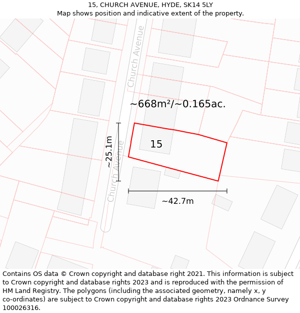 15, CHURCH AVENUE, HYDE, SK14 5LY: Plot and title map