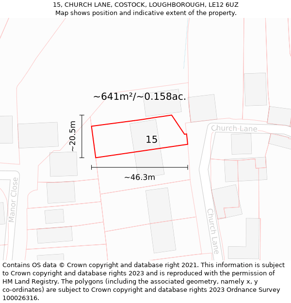 15, CHURCH LANE, COSTOCK, LOUGHBOROUGH, LE12 6UZ: Plot and title map