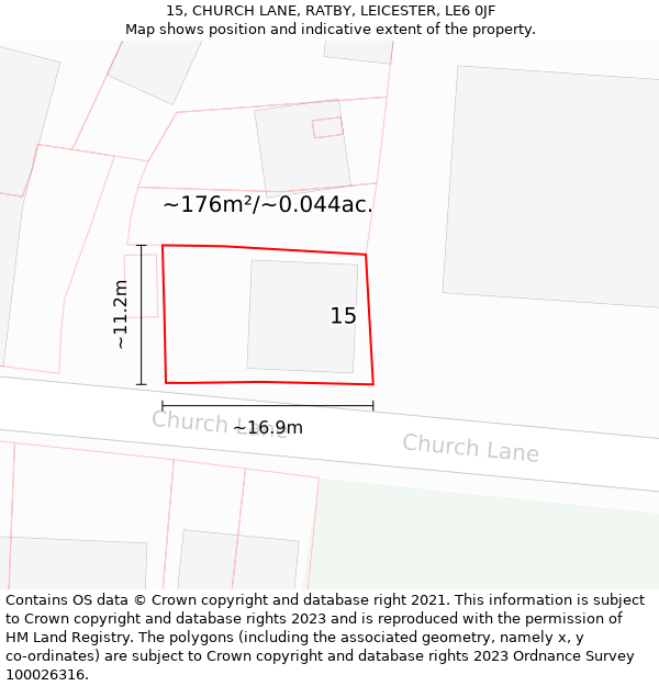 15, CHURCH LANE, RATBY, LEICESTER, LE6 0JF: Plot and title map