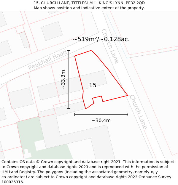 15, CHURCH LANE, TITTLESHALL, KING'S LYNN, PE32 2QD: Plot and title map