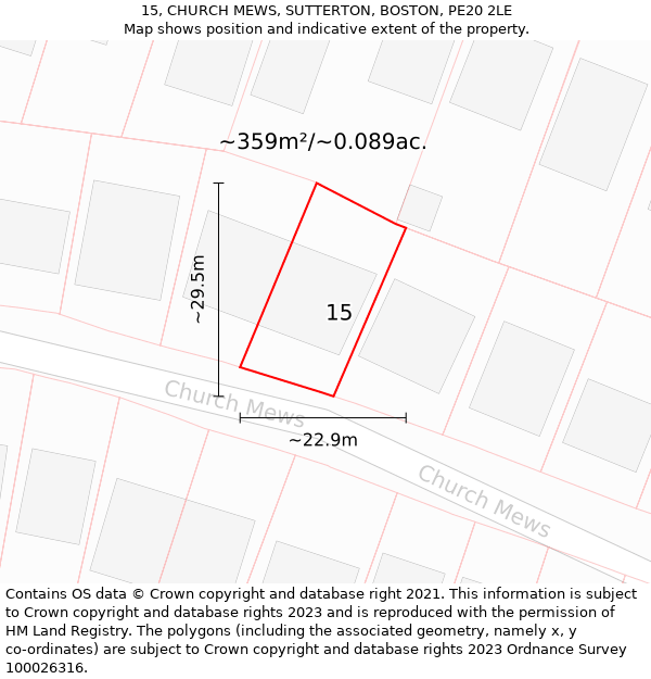 15, CHURCH MEWS, SUTTERTON, BOSTON, PE20 2LE: Plot and title map