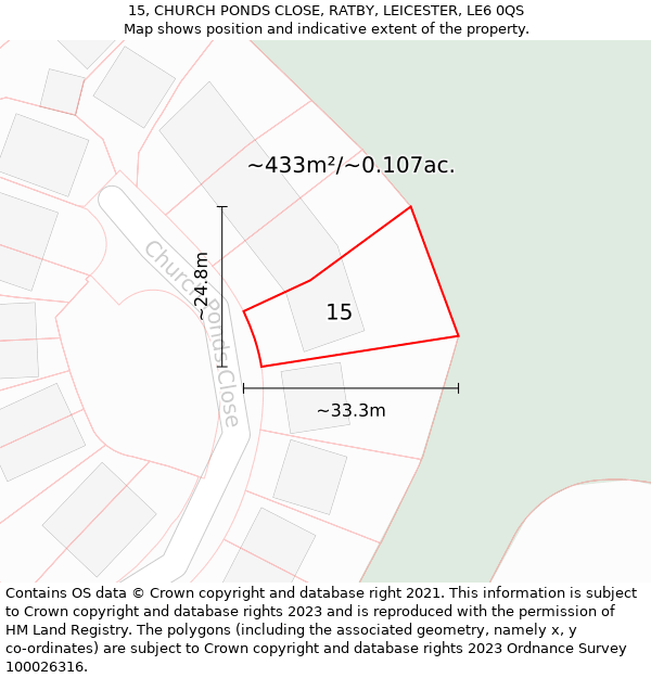 15, CHURCH PONDS CLOSE, RATBY, LEICESTER, LE6 0QS: Plot and title map