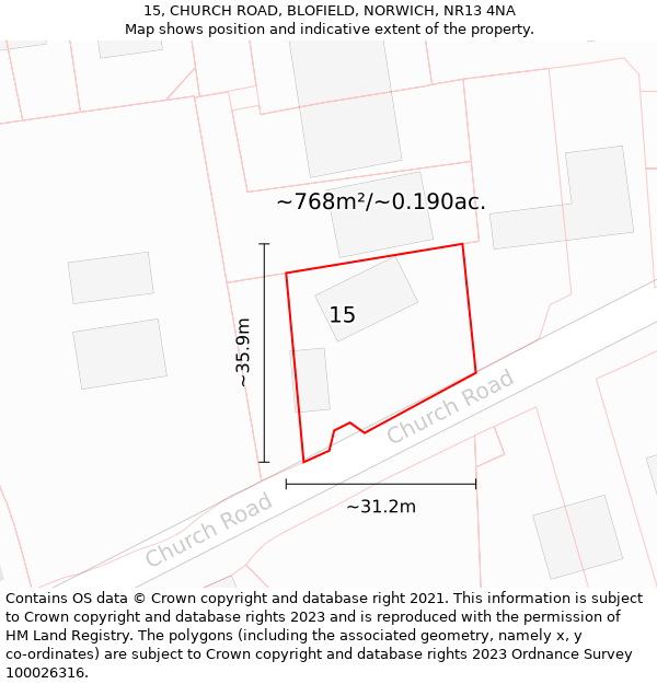 15, CHURCH ROAD, BLOFIELD, NORWICH, NR13 4NA: Plot and title map