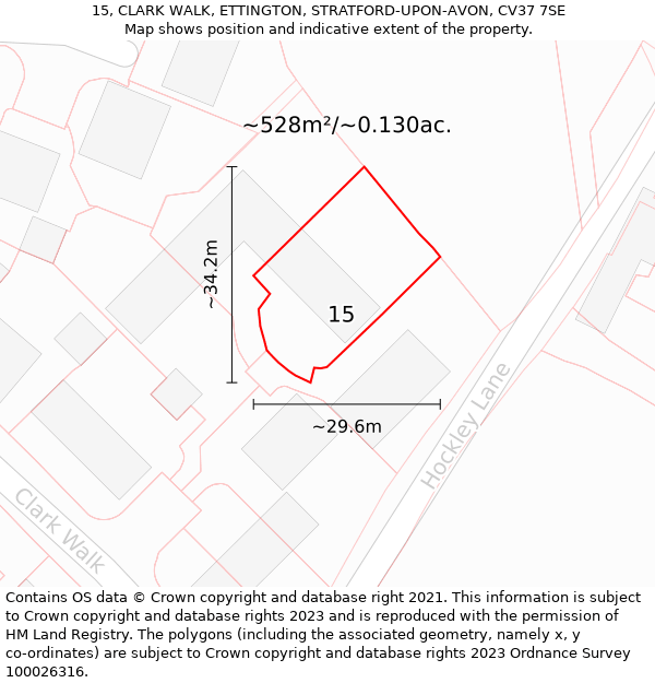 15, CLARK WALK, ETTINGTON, STRATFORD-UPON-AVON, CV37 7SE: Plot and title map