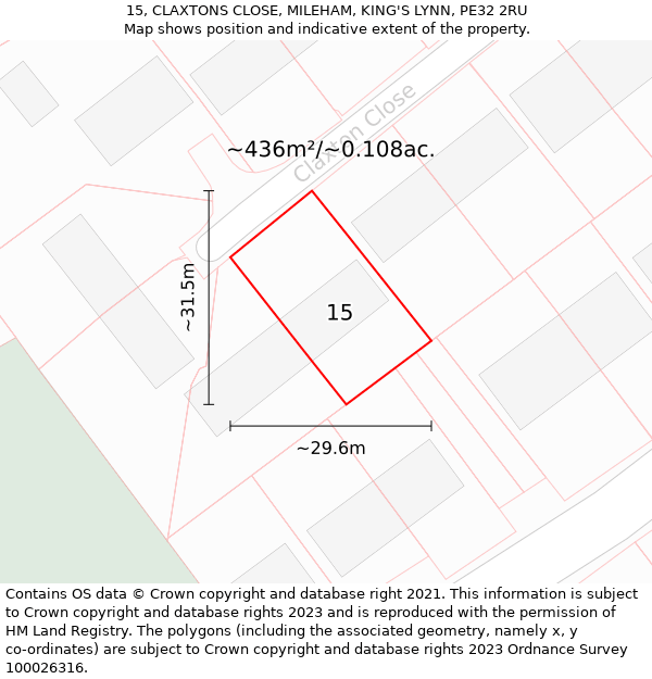 15, CLAXTONS CLOSE, MILEHAM, KING'S LYNN, PE32 2RU: Plot and title map