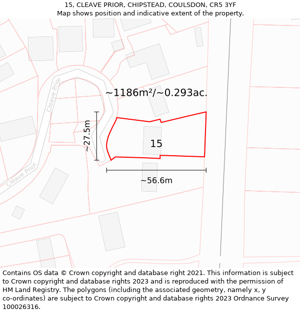 15, CLEAVE PRIOR, CHIPSTEAD, COULSDON, CR5 3YF: Plot and title map