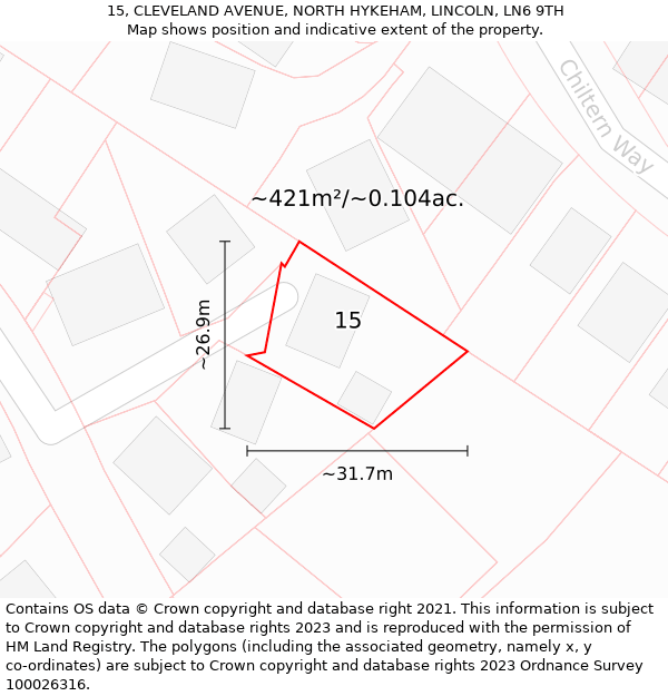 15, CLEVELAND AVENUE, NORTH HYKEHAM, LINCOLN, LN6 9TH: Plot and title map