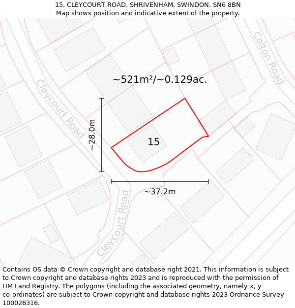 15, CLEYCOURT ROAD, SHRIVENHAM, SWINDON, SN6 8BN: Plot and title map