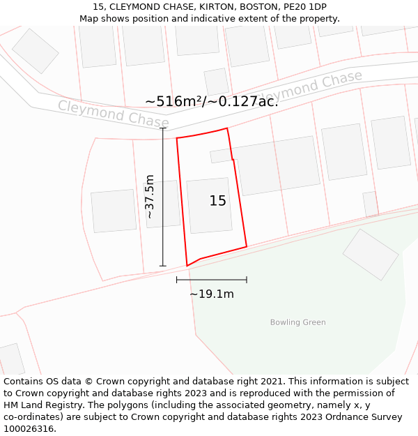 15, CLEYMOND CHASE, KIRTON, BOSTON, PE20 1DP: Plot and title map