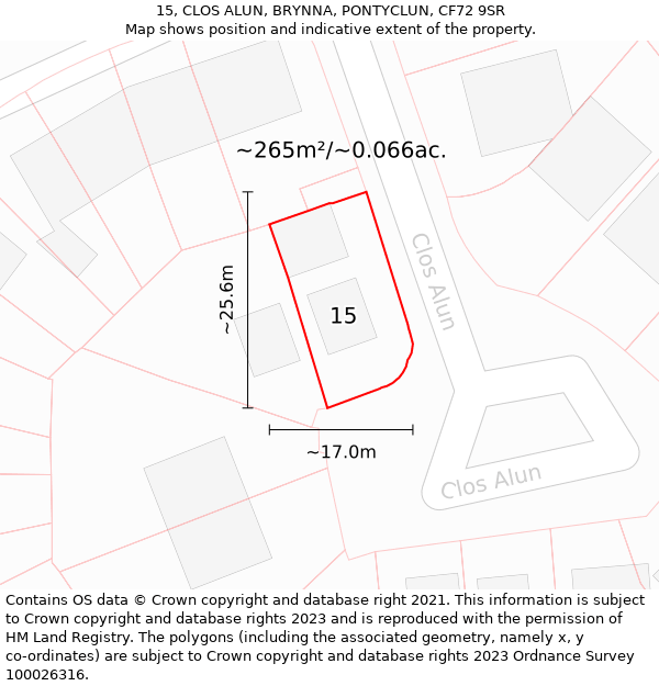 15, CLOS ALUN, BRYNNA, PONTYCLUN, CF72 9SR: Plot and title map