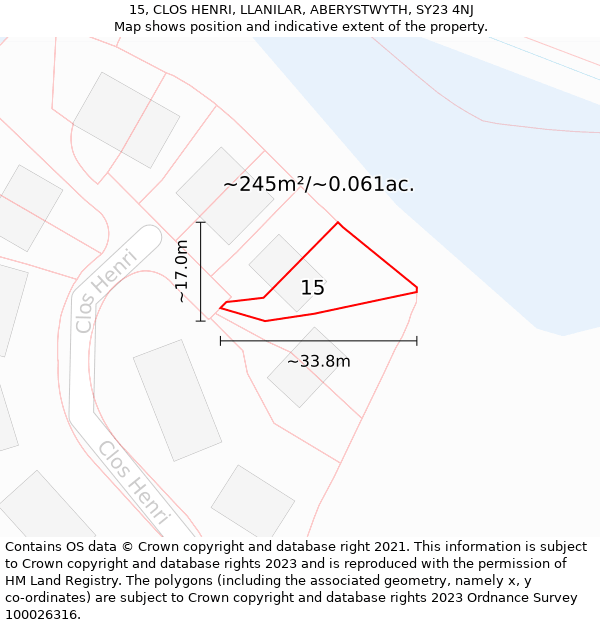 15, CLOS HENRI, LLANILAR, ABERYSTWYTH, SY23 4NJ: Plot and title map