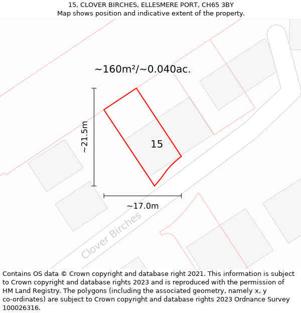 15, CLOVER BIRCHES, ELLESMERE PORT, CH65 3BY: Plot and title map