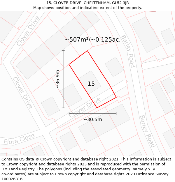 15, CLOVER DRIVE, CHELTENHAM, GL52 3JR: Plot and title map