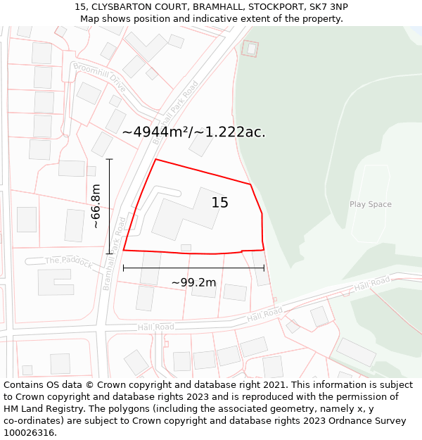 15, CLYSBARTON COURT, BRAMHALL, STOCKPORT, SK7 3NP: Plot and title map