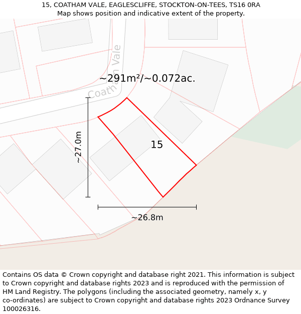 15, COATHAM VALE, EAGLESCLIFFE, STOCKTON-ON-TEES, TS16 0RA: Plot and title map