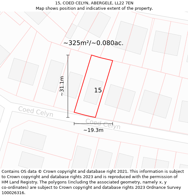 15, COED CELYN, ABERGELE, LL22 7EN: Plot and title map