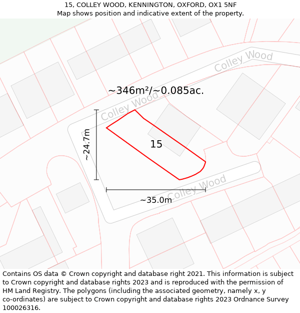 15, COLLEY WOOD, KENNINGTON, OXFORD, OX1 5NF: Plot and title map