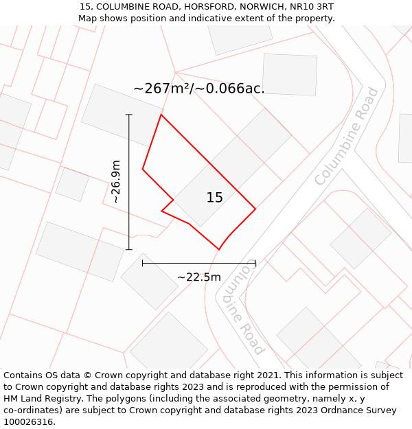 15, COLUMBINE ROAD, HORSFORD, NORWICH, NR10 3RT: Plot and title map