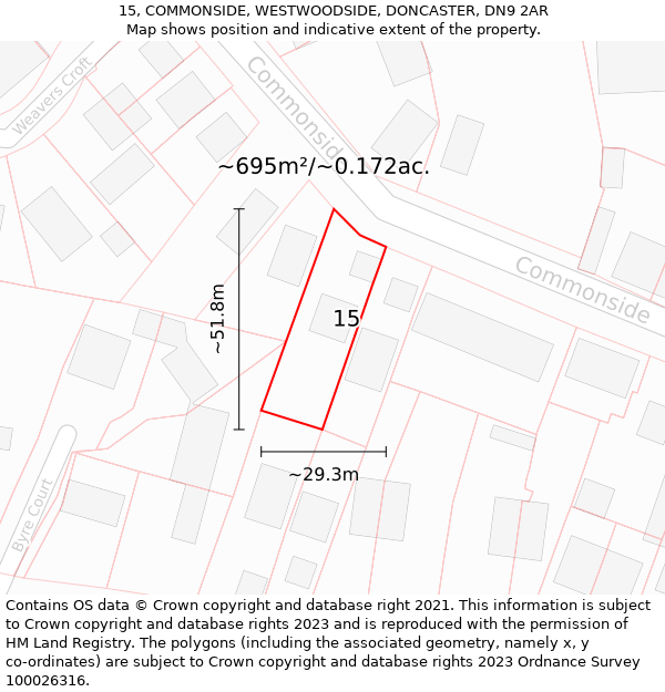 15, COMMONSIDE, WESTWOODSIDE, DONCASTER, DN9 2AR: Plot and title map