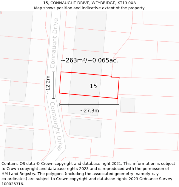 15, CONNAUGHT DRIVE, WEYBRIDGE, KT13 0XA: Plot and title map