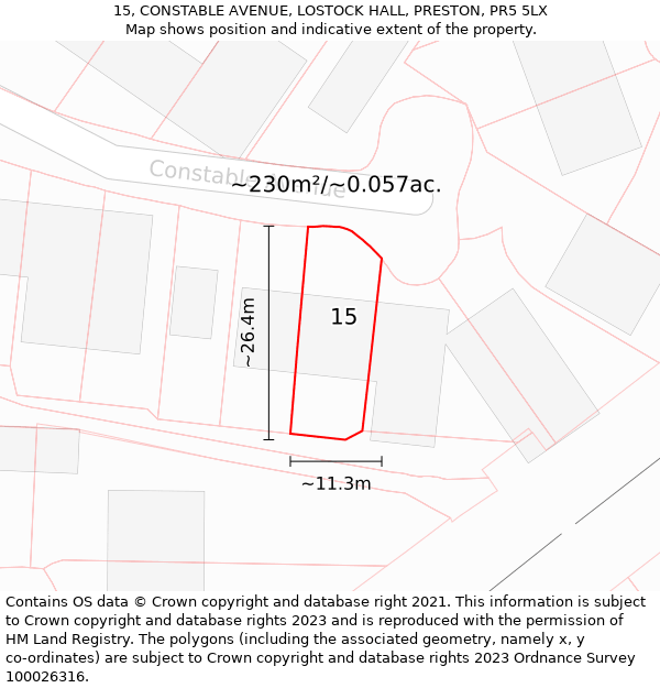 15, CONSTABLE AVENUE, LOSTOCK HALL, PRESTON, PR5 5LX: Plot and title map