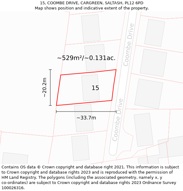 15, COOMBE DRIVE, CARGREEN, SALTASH, PL12 6PD: Plot and title map